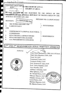 PETER OBI VS. INEC FINAL WRITTEN ADDRESS page 0001