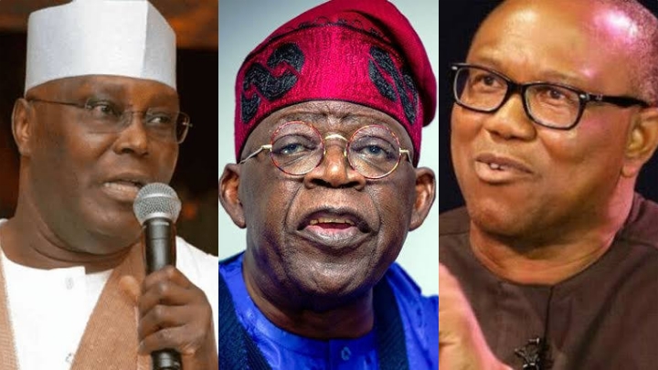 A Photo Collage of Atiku Abubakar Bola Ahmed Tinubu and Peter Obi